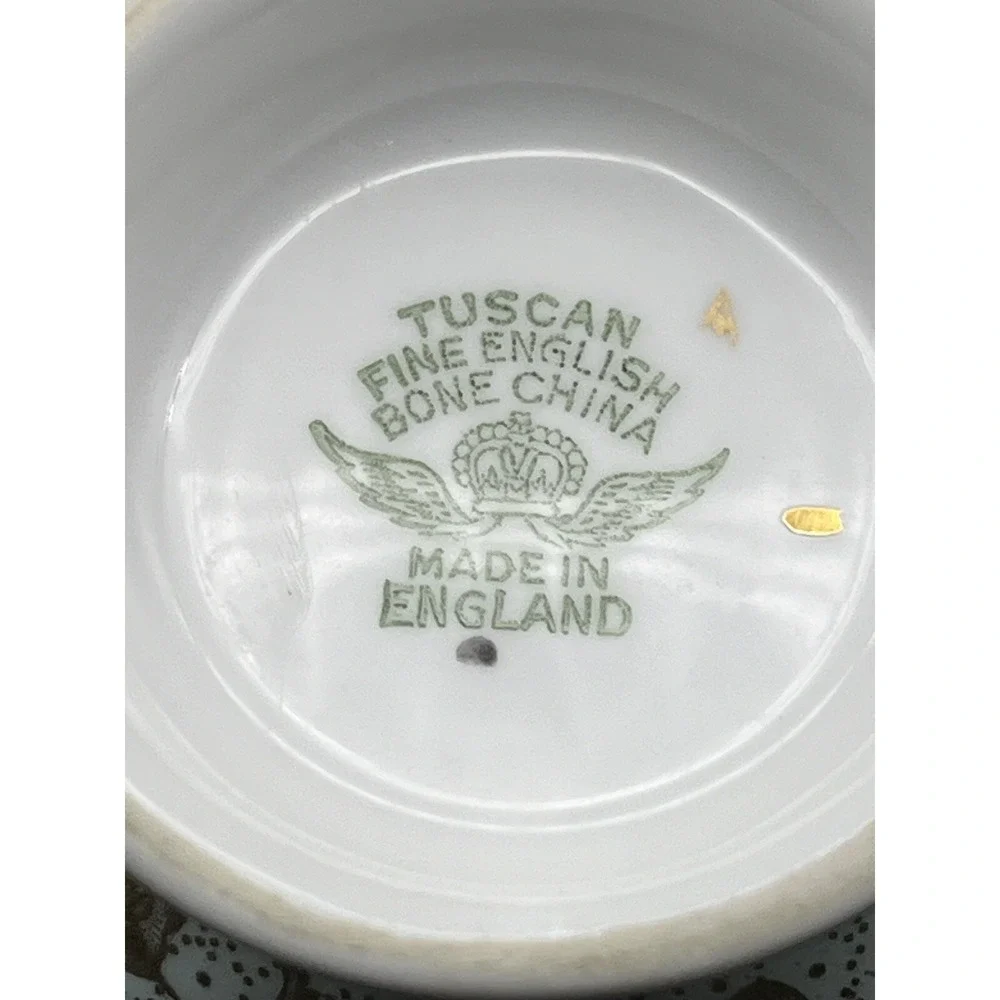 Vintage TUSCAN England Bone China Blue Golden Blossom Set Footed Cup & Saucer